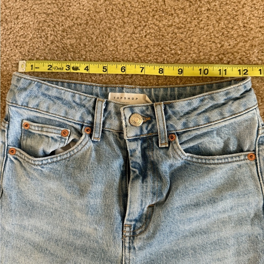 Topshop High Rise Straight Leg Jeans Light Wash Frayed Hem Size 25 - Picture 4 of 7